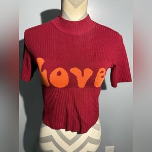 Animale Burgundy Knit Top with Orange Love Design